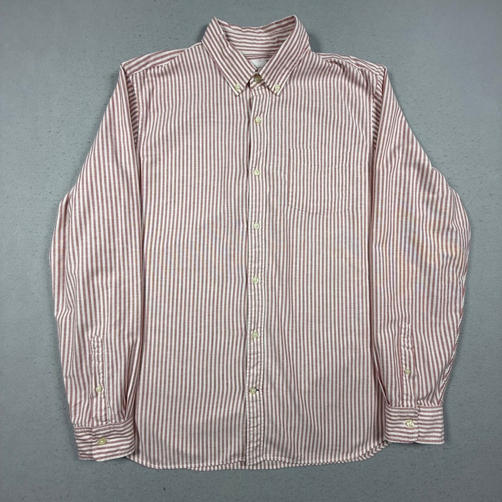 Gap Mens Red White Striped Standard Fit Stretch Long Sleeve Button Down Shirt L‎